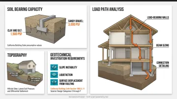 Structural load path analysis diagram from roof through foundation to soil