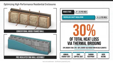 Thermal bridging versus continuous insulation energy loss comparison infographic