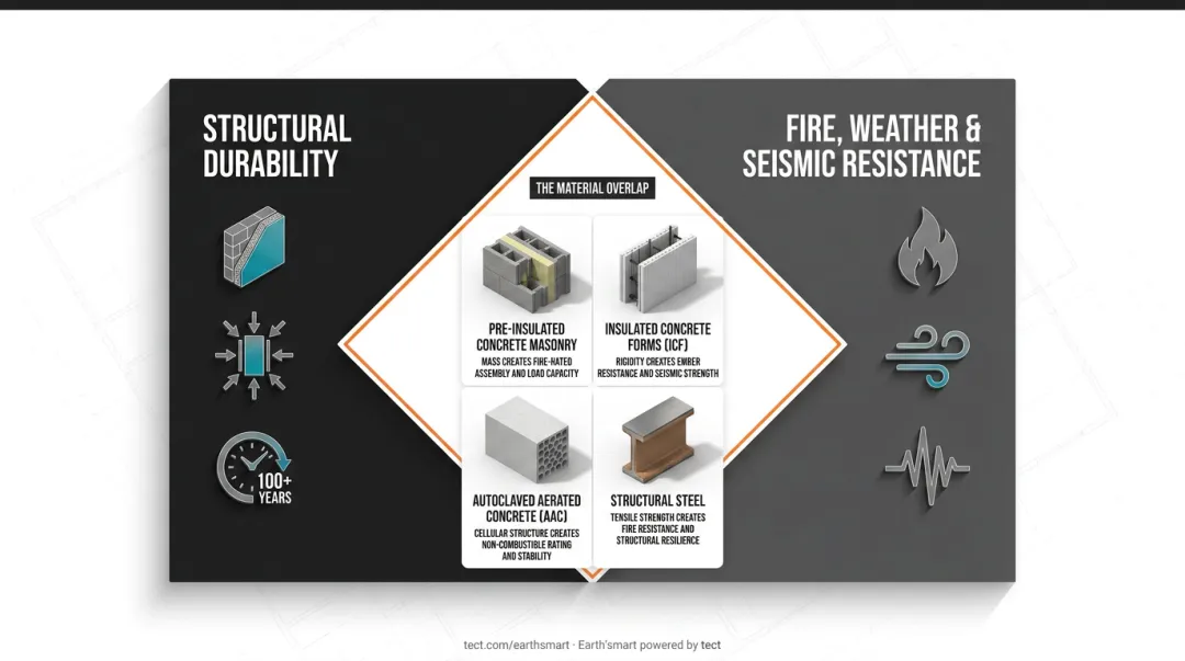 Sustainability versus resilience dual credential material properties overlap comparison table infographic