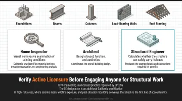 Three residential construction professionals home inspector architect structural engineer roles compared