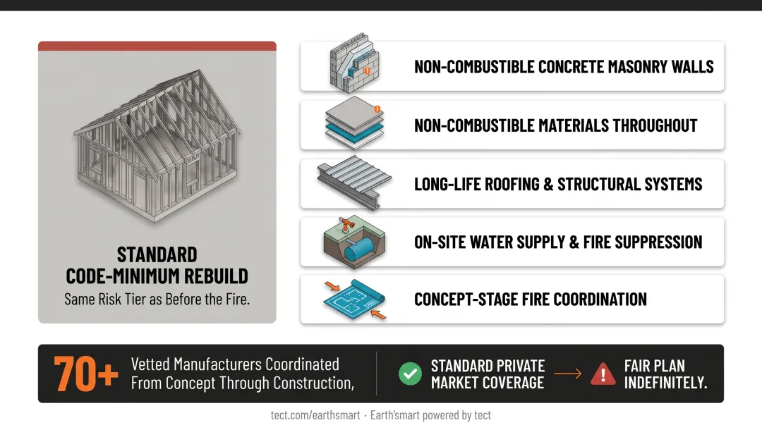 earth'smart powered by tect fire-resilient home construction with non-combustible exterior wall assemblies and fire-resistant materials