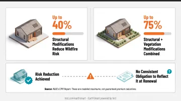 Wildfire mitigation risk reduction comparison showing 40 percent and 75 percent outcomes
