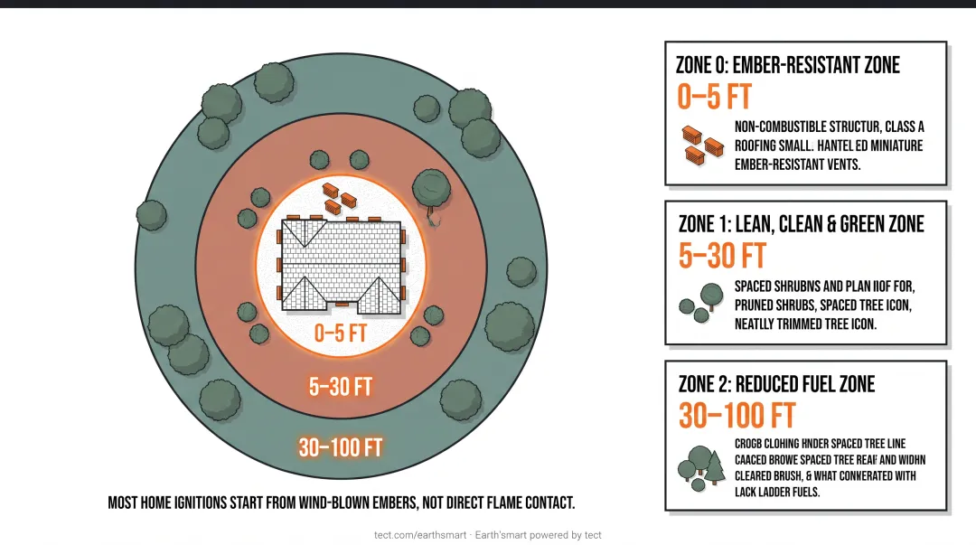 California defensible space three zones distances and requirements around home
