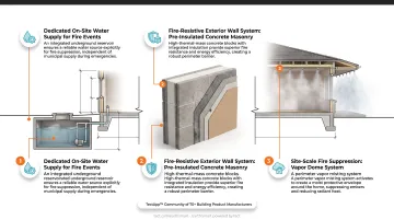 earth'smart powered by tect fire-resistant home construction showing pre-insulated concrete masonry exterior wall system