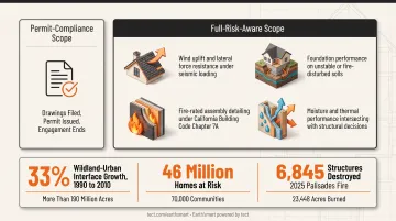 Wildland-Urban Interface growth statistics showing 46 million homes at wildfire risk