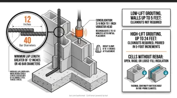 CMU grouting requirements comparison low-lift versus high-lift wall installation