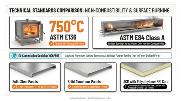 Metal cladding fire classification comparison solid steel aluminum versus ACM panels