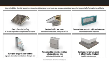Six CBC Chapter 7A fire-hardening requirements for WUI home construction in wildfire zones