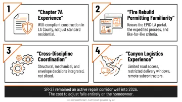 Four criteria for evaluating WUI canyon rebuild team experience and qualifications