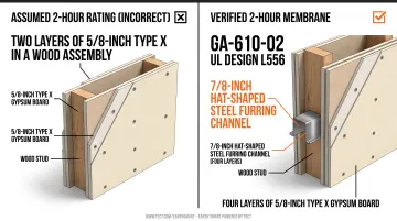 1-hour versus 2-hour stair assembly gypsum layer requirements side-by-side comparison
