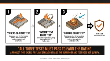 Three ASTM E108 fire tests required for roof assembly Class A rating