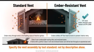 Fire-resistant exterior envelope system components walls windows vents and doors
