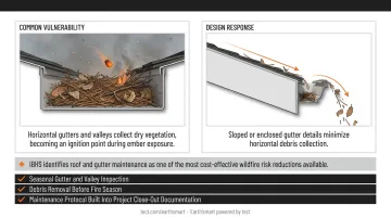 WUI home Class A metal roof with enclosed noncombustible eaves and gutters