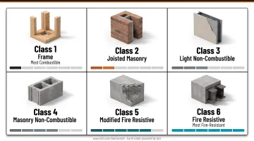 Six ISO construction classes comparison chart from Frame to Fire Resistive