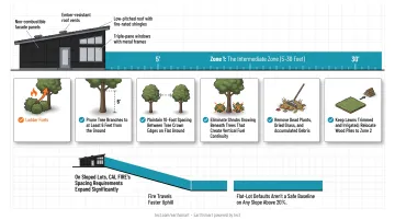 CAL FIRE defensible space slope spacing requirements comparison table infographic