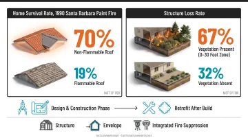 NIST wildfire home survival statistics comparing fire-resistant versus standard construction outcomes