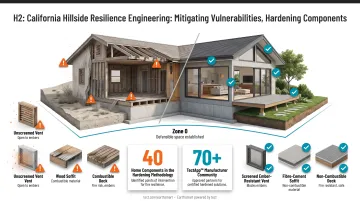 Zone 0 defensible space and home hardening two-layer wildfire protection system diagram