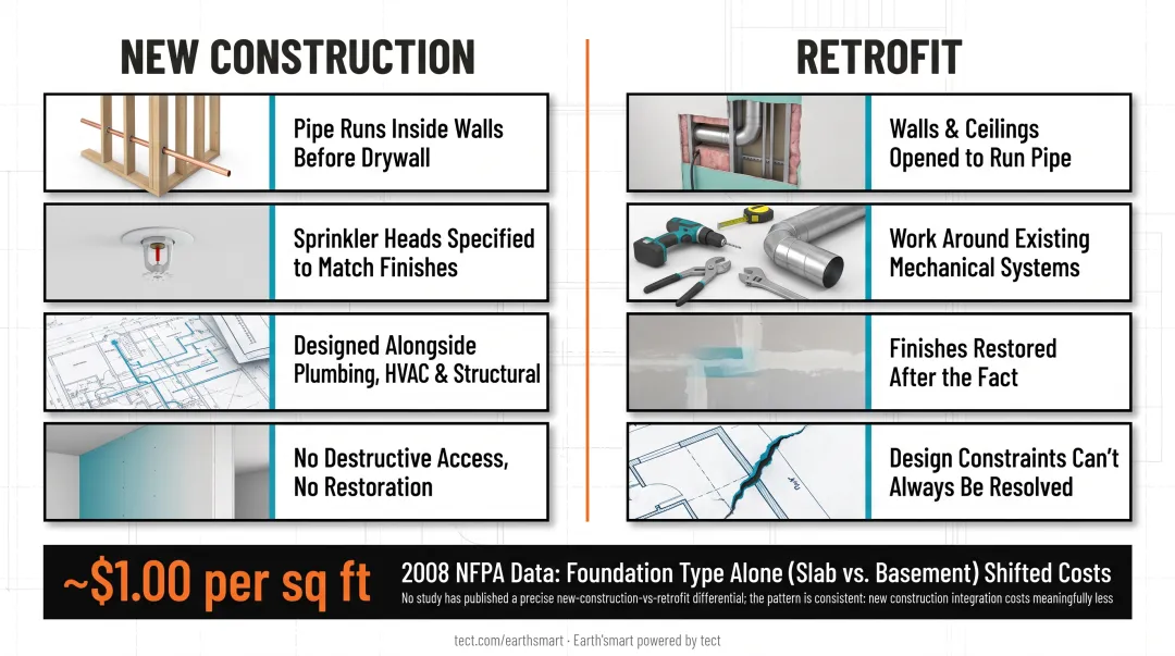 New construction versus retrofit fire suppression system cost and complexity comparison