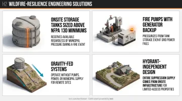 Four WUI home fire sprinkler water supply strategies beyond code minimums infographic