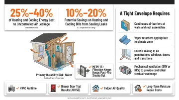 Four components of a tight building envelope airtightness system diagram