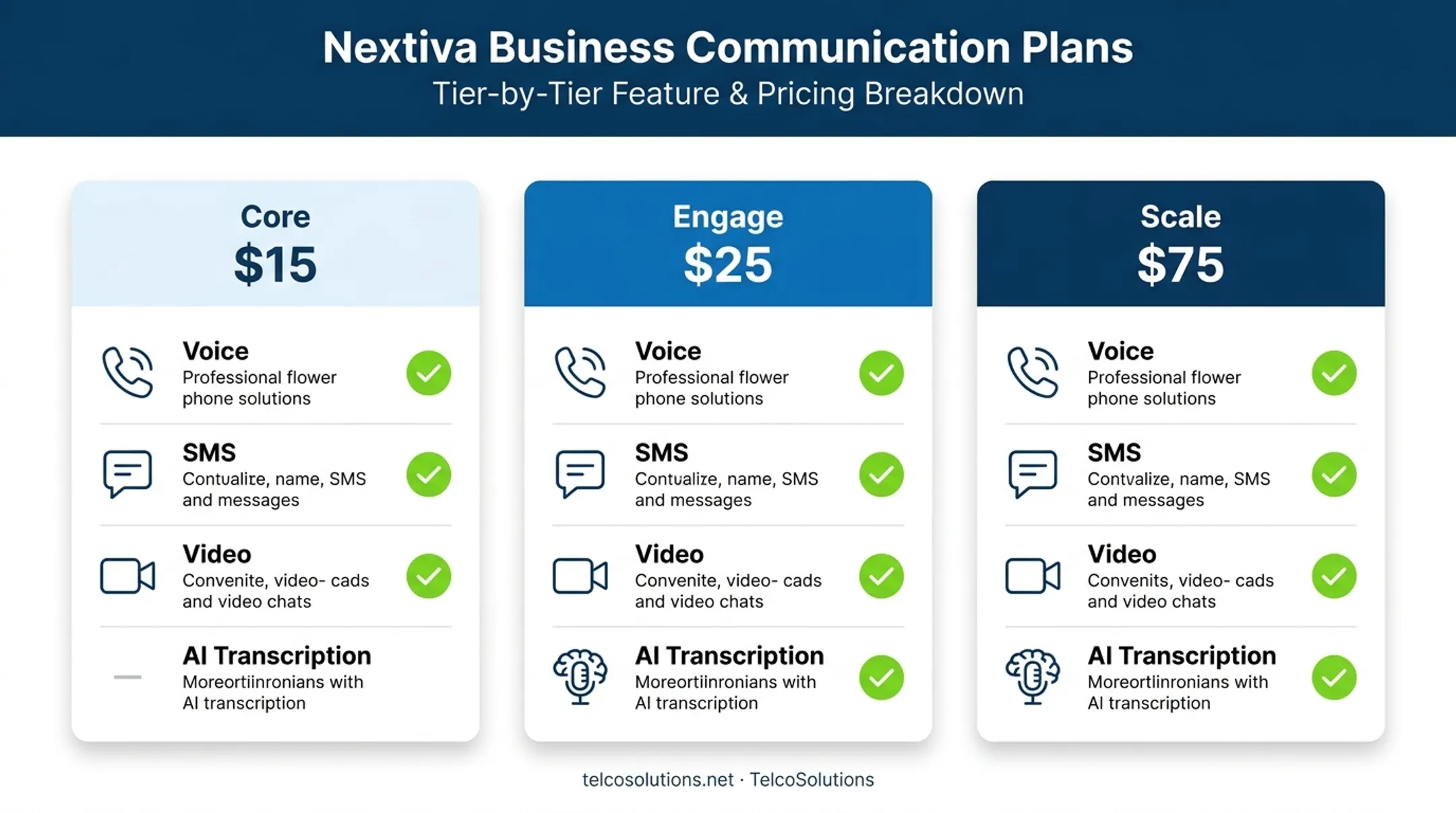 Nextiva Core Engage and Scale plan pricing and feature comparison