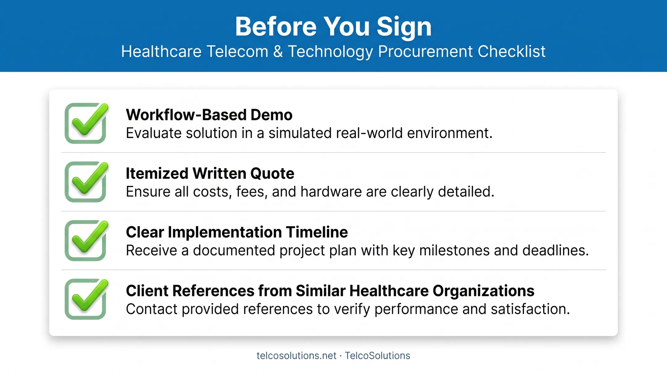Pre-purchase checklist for evaluating healthcare phone system vendors