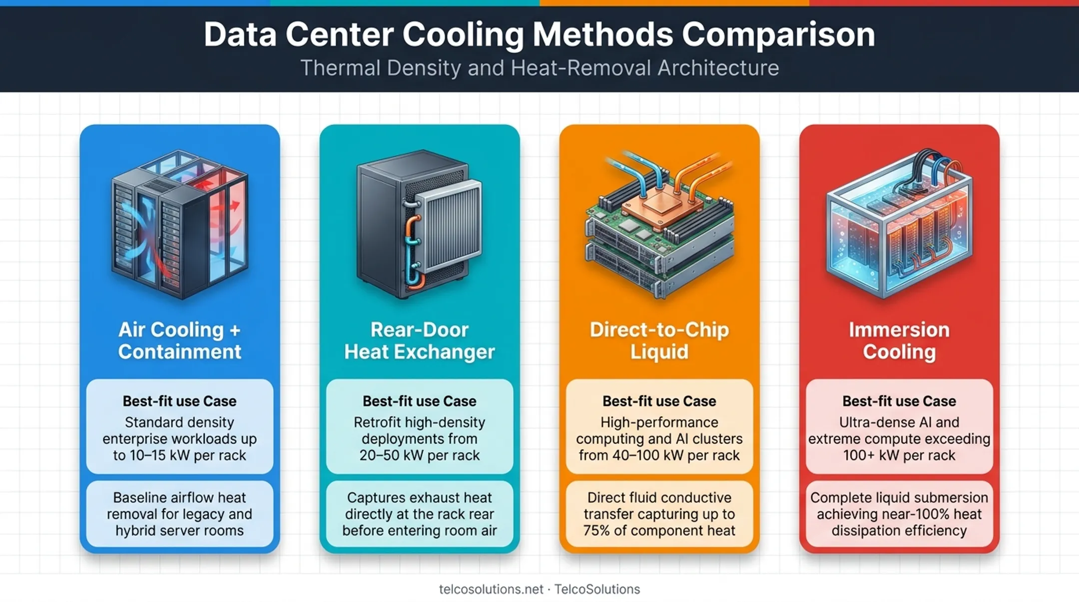 Data center cooling methods comparison chart air liquid immersion