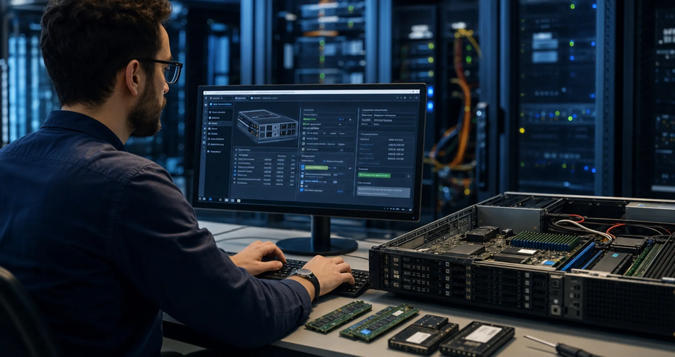 Developer configuring customizable dedicated server hardware specifications