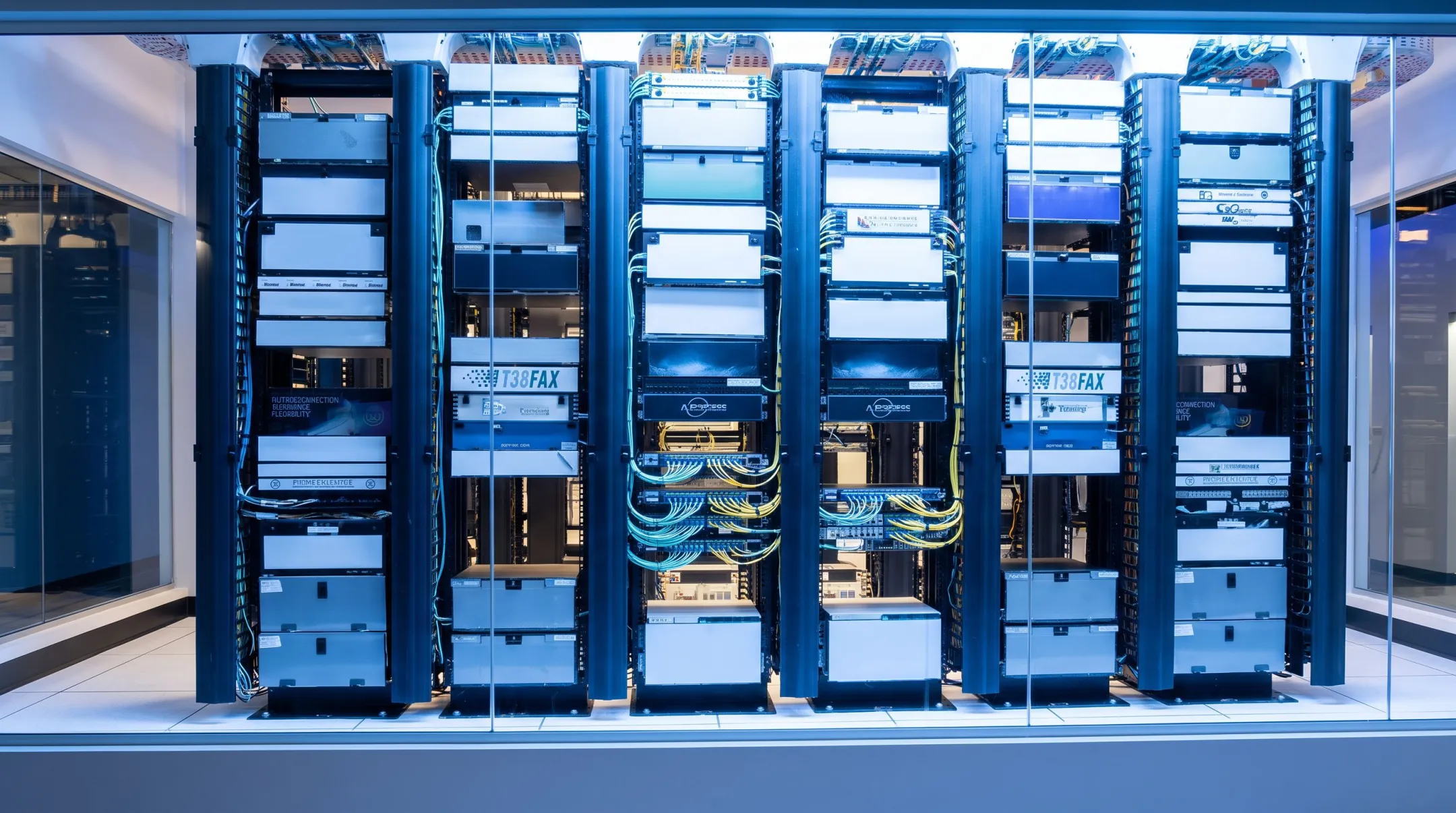 Data center network room showing diverse fiber cabling and carrier connections