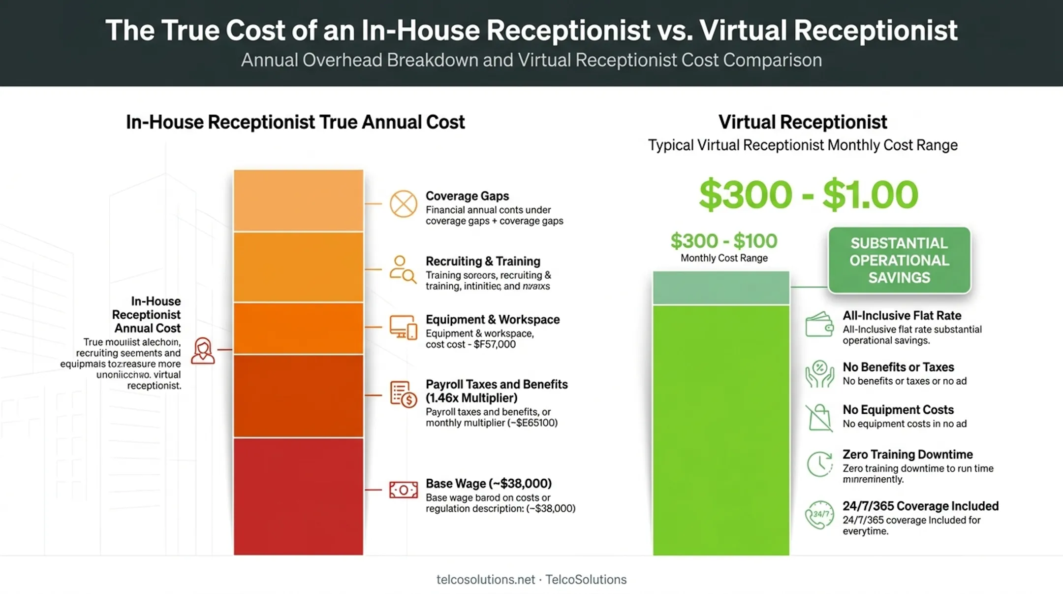 In-house receptionist true annual cost breakdown versus virtual receptionist