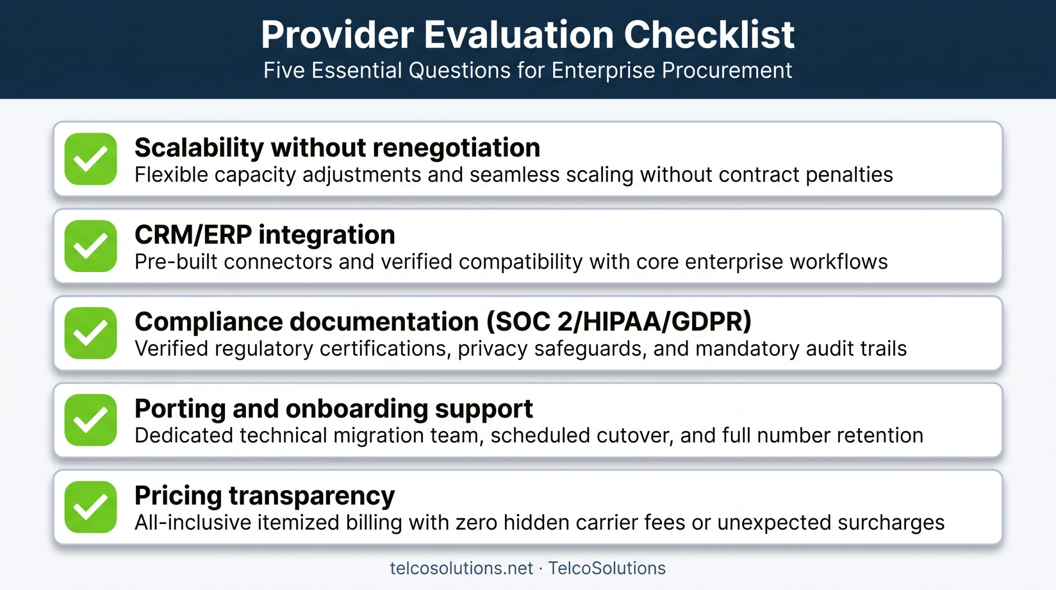 Five key evaluation questions checklist for choosing a communications provider
