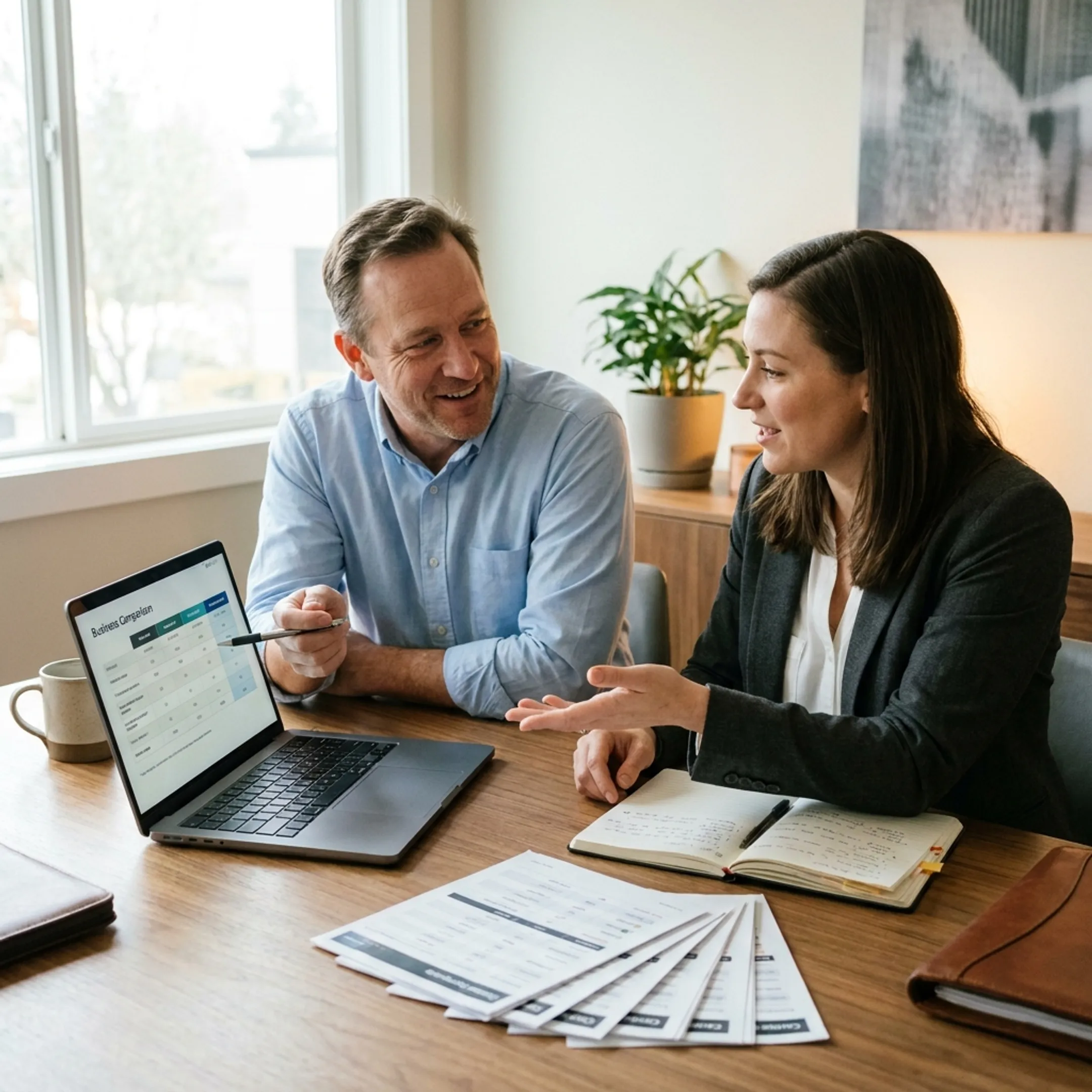 Business owner reviewing a cloud phone system
