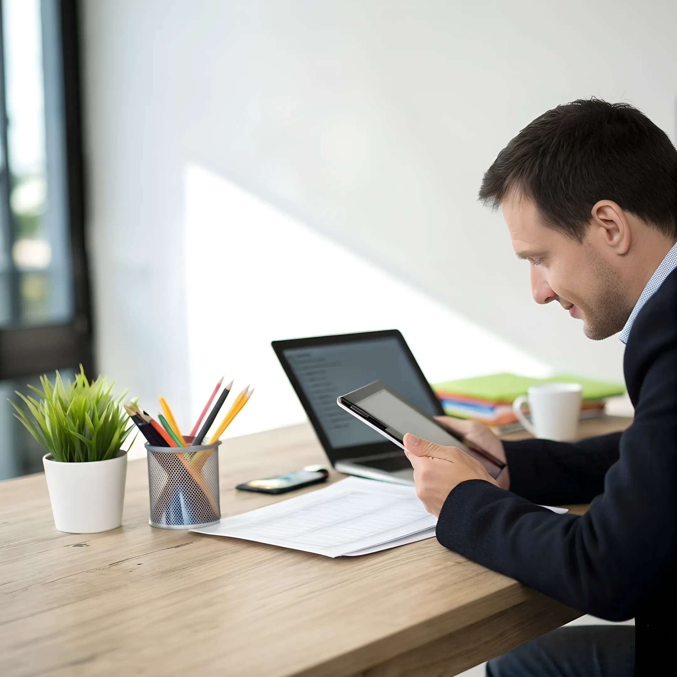 Consultant reviewing business internet options with a small business owner