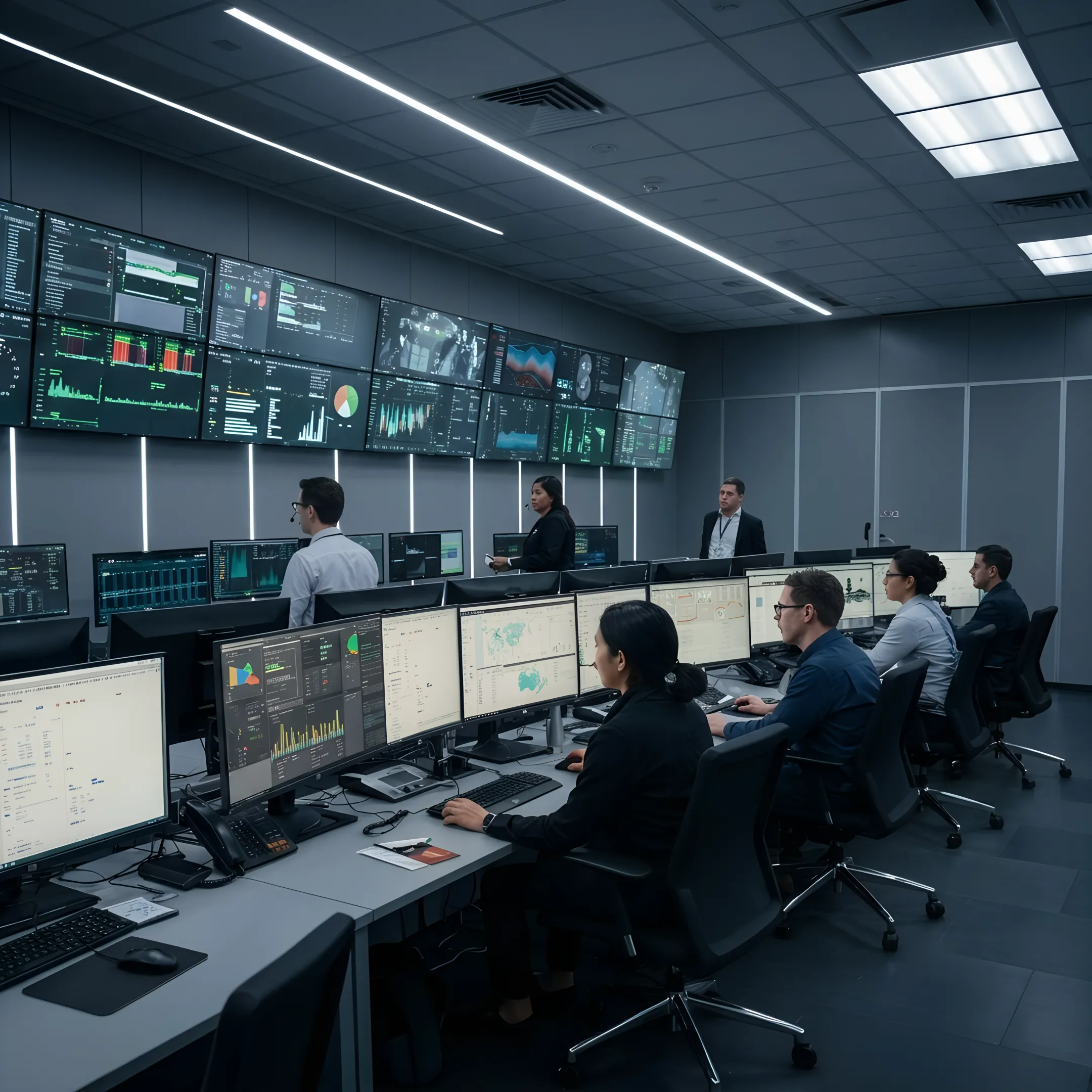 Technician monitoring secure hybrid data center infrastructure
