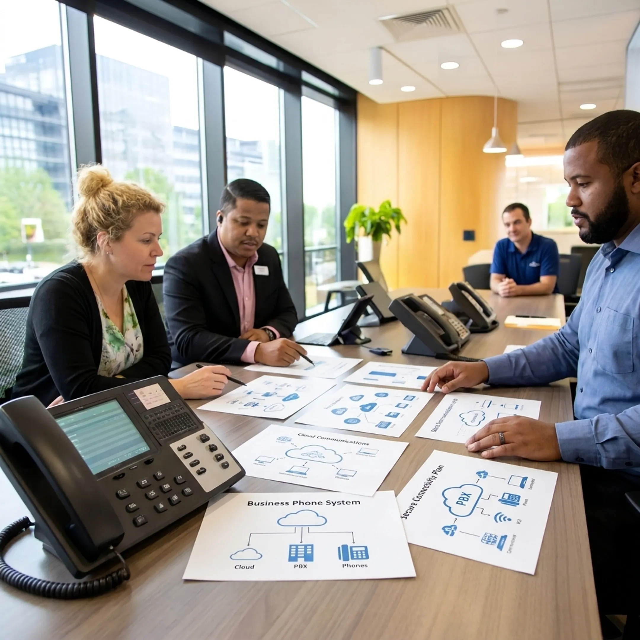 Specialist reviewing a business telecom transformation plan
