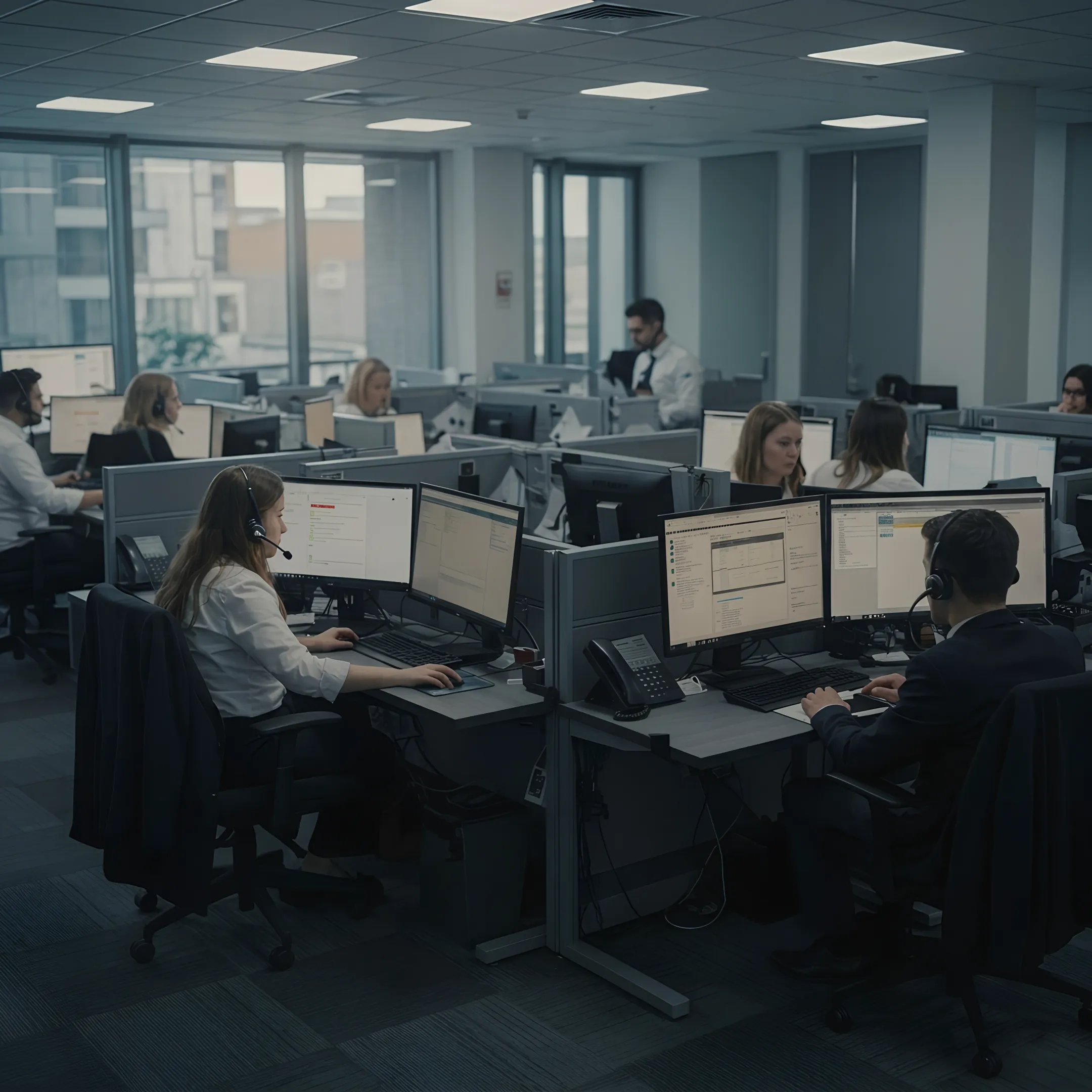 Call center specialist routing an incoming customer call
