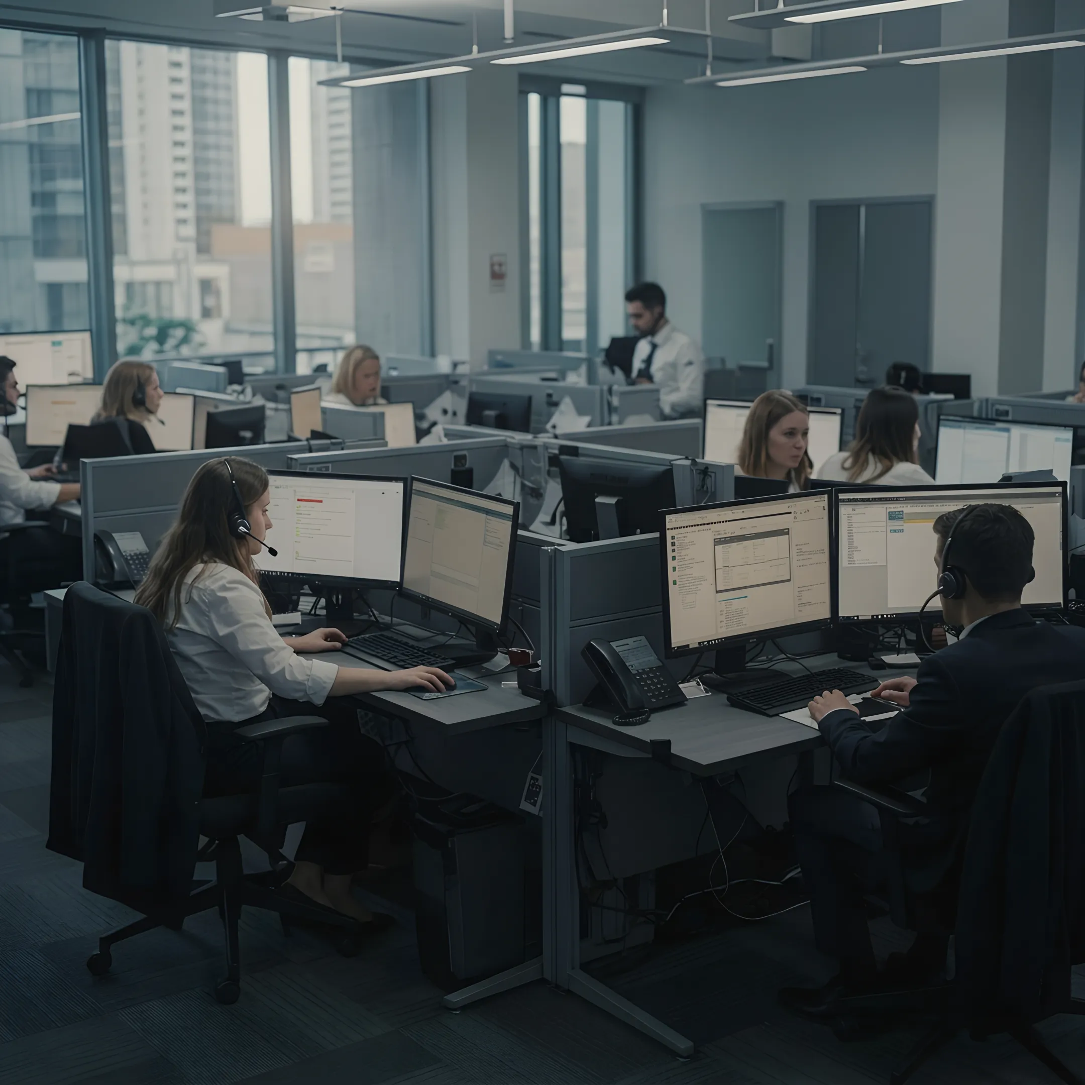 Business specialist routing an urgent customer call