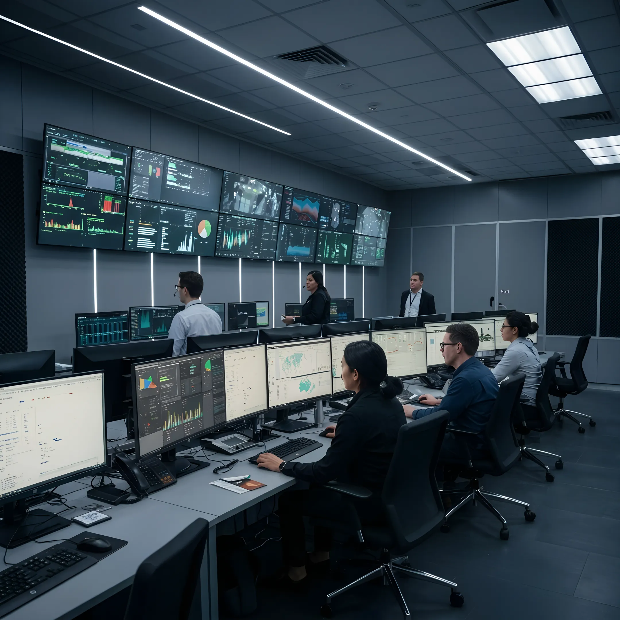 Technician monitoring secure hybrid data center infrastructure