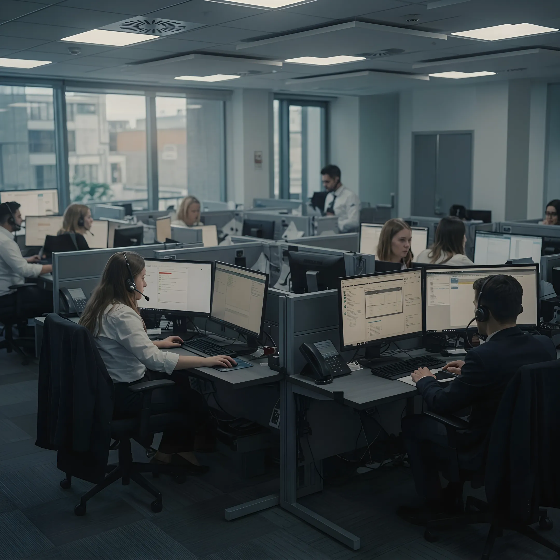 Business technology team reviewing telecom connectivity plans