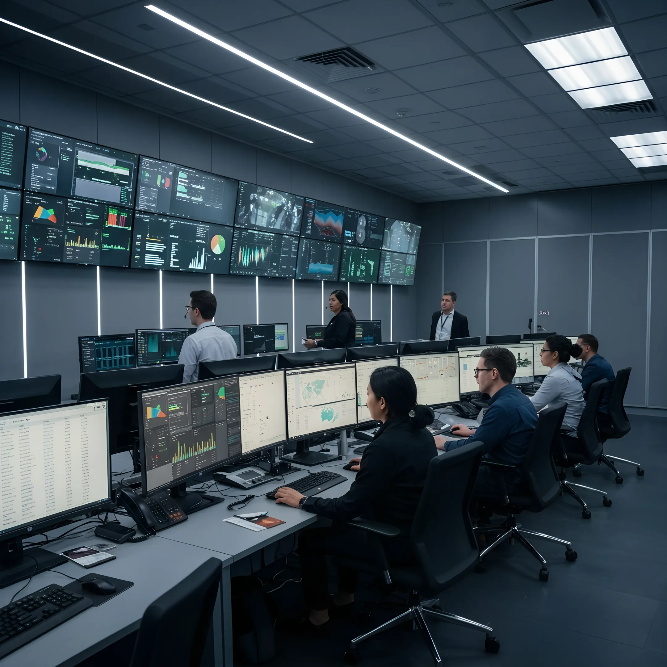 Technician monitoring secure colocation server racks