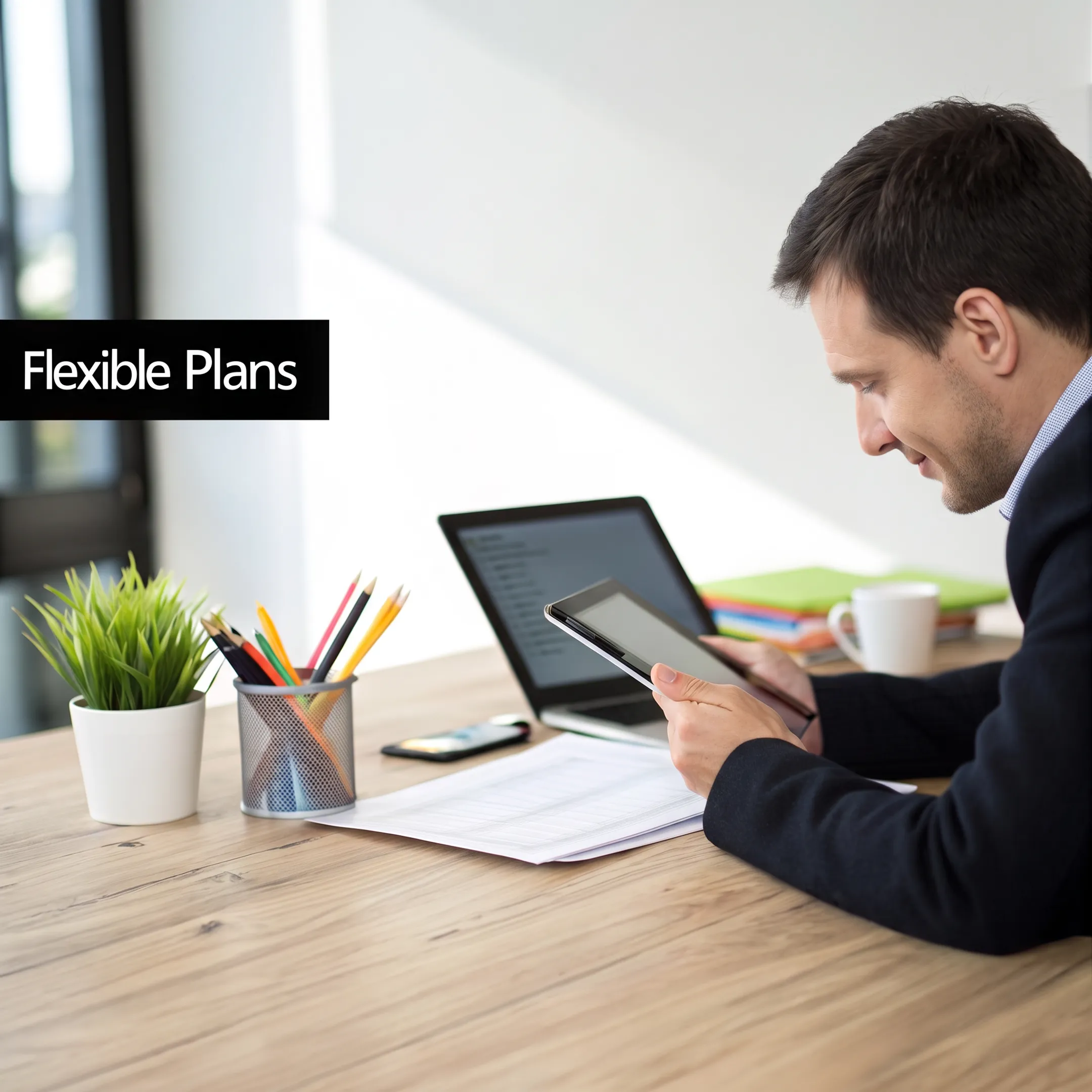 Consultant reviewing business internet options with an office team