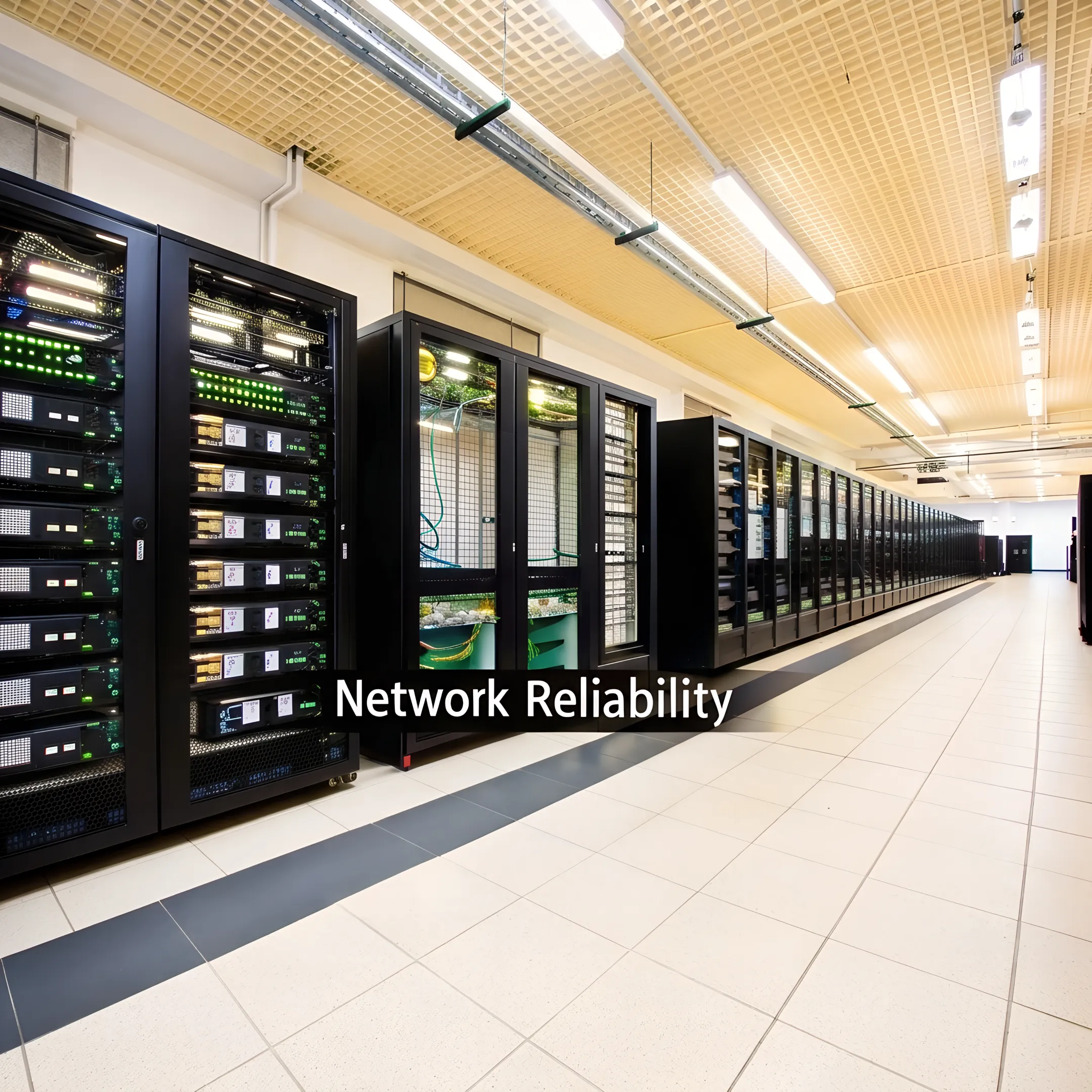Technician monitoring secure colocation servers and network connections