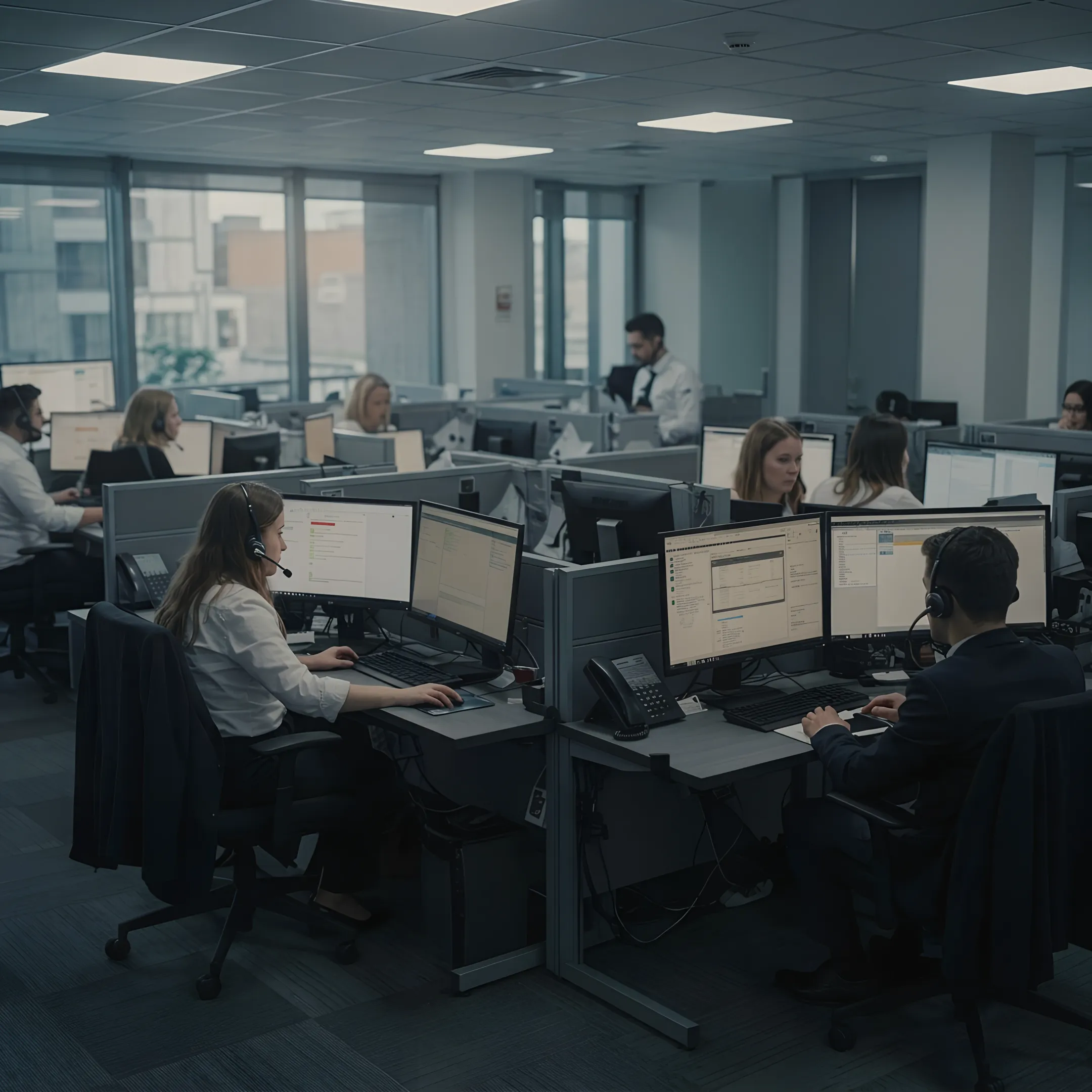 Landscaping team reviewing AI-routed customer inquiries