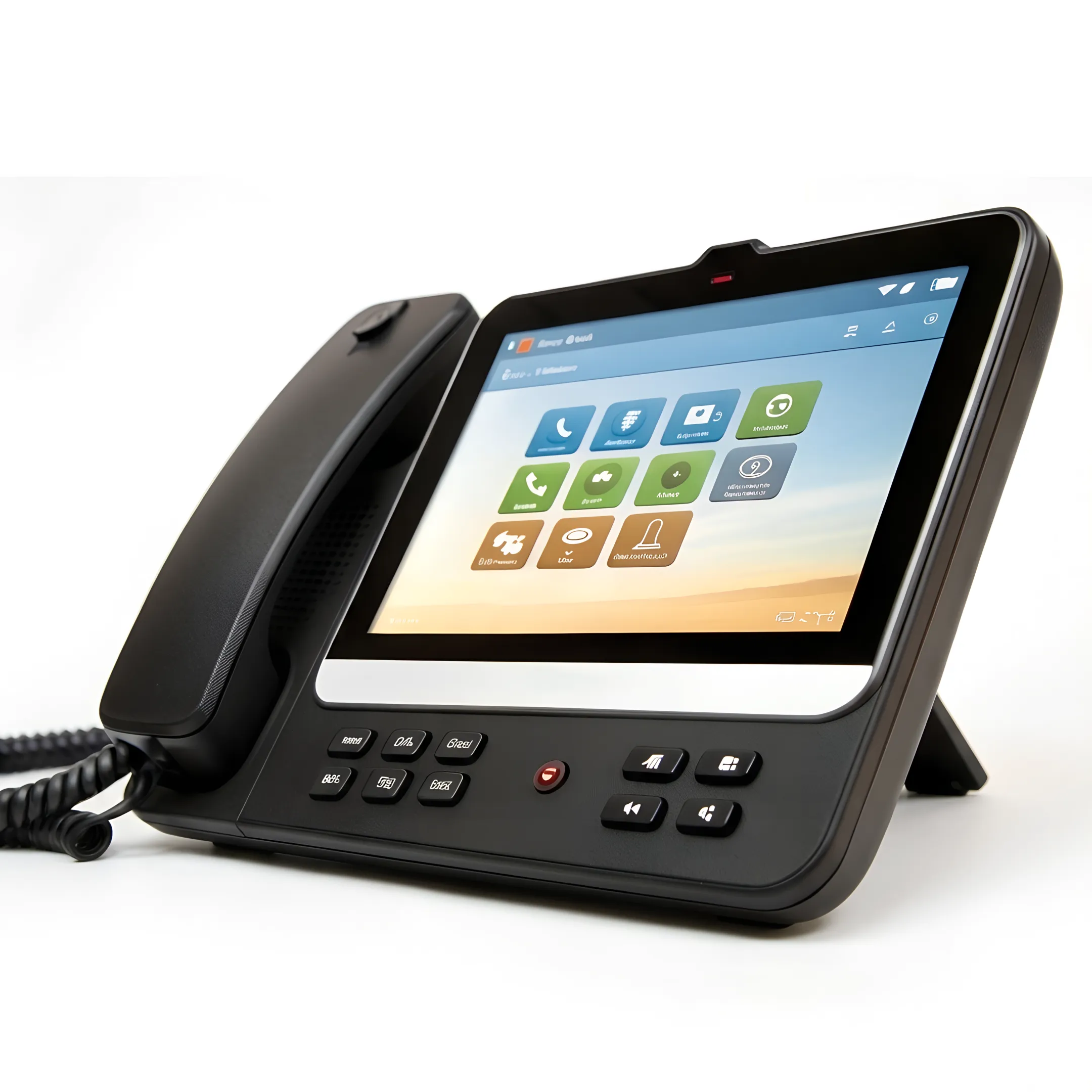 Business communications dashboard and VoIP phone in a Houston workplace