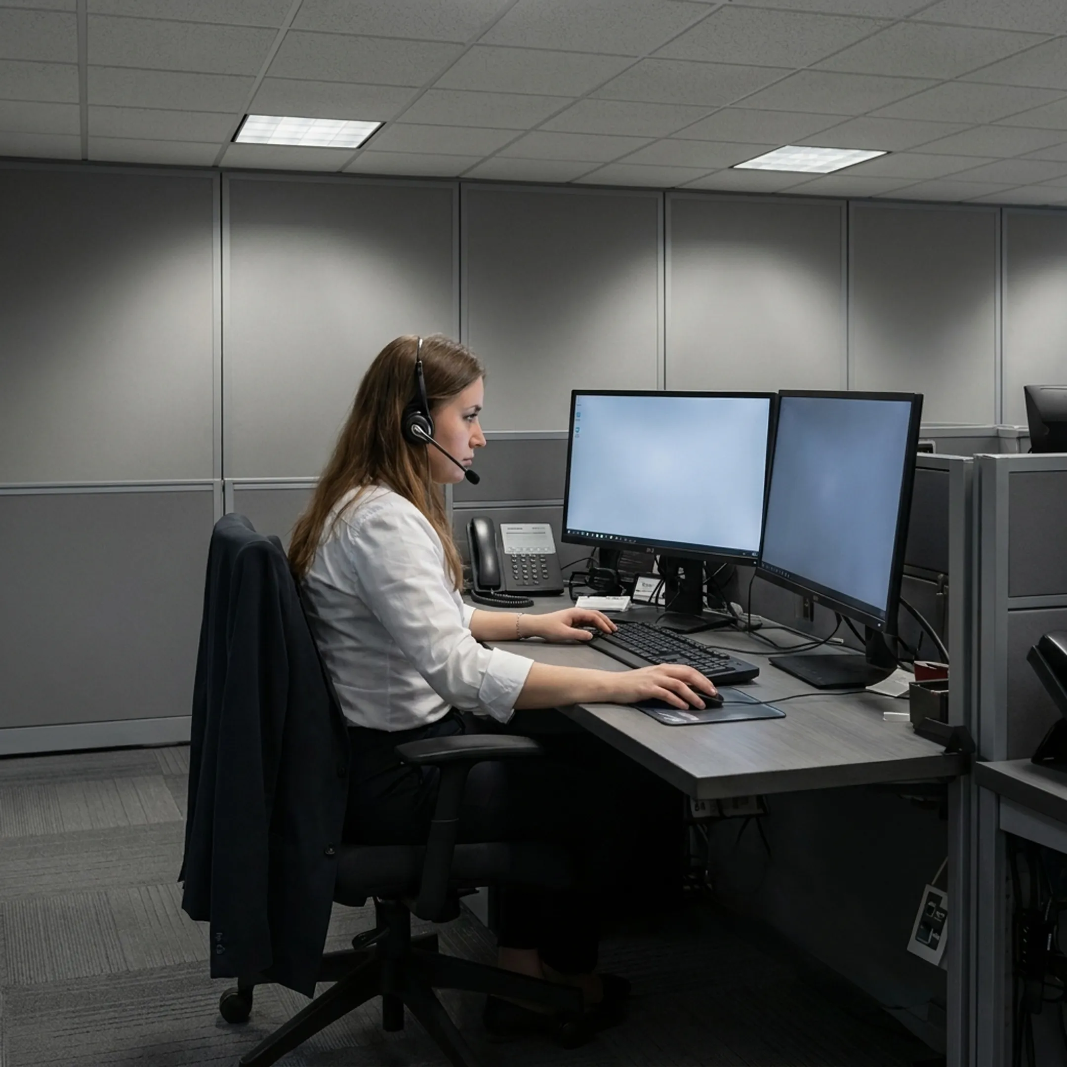 School staff member using a business VoIP phone