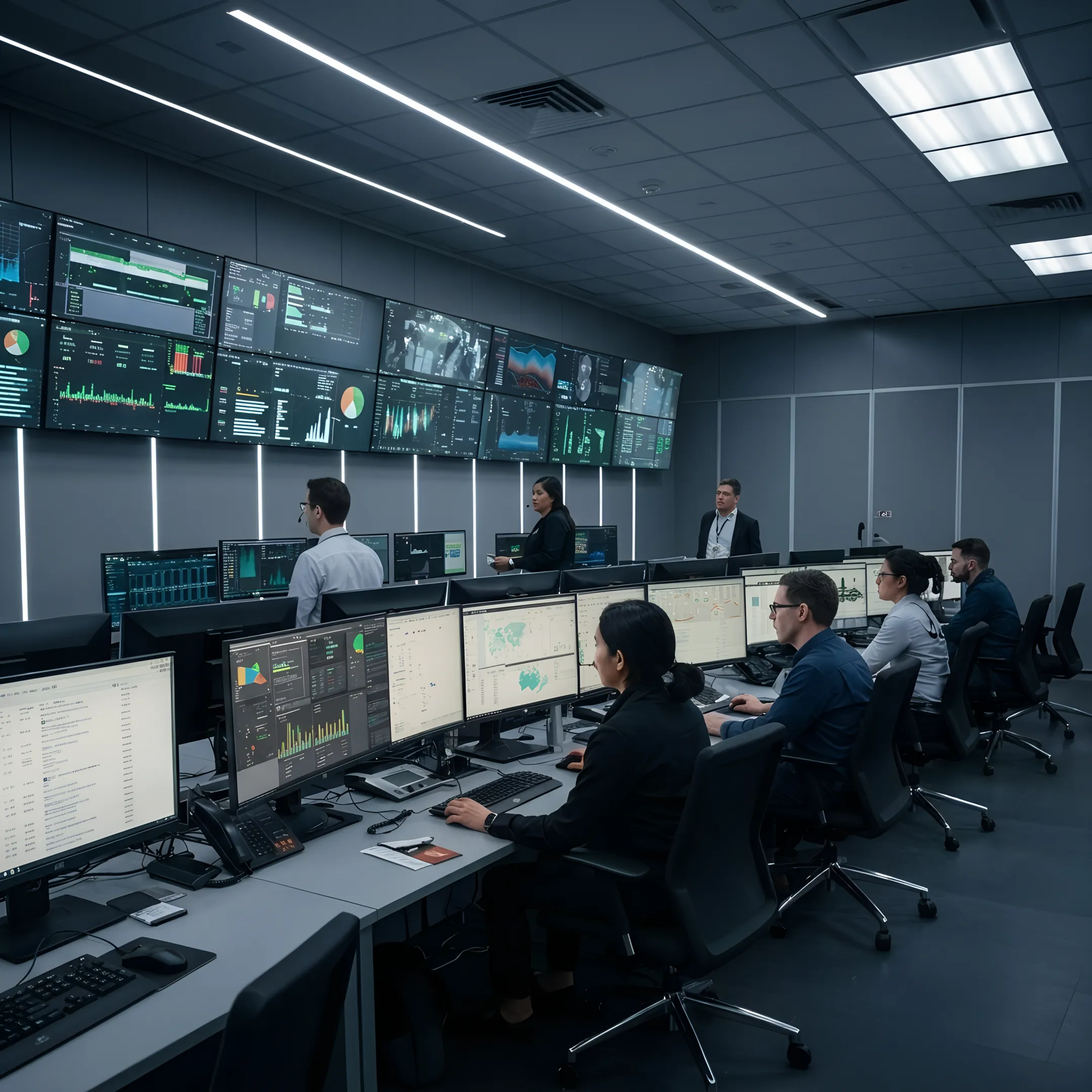 Engineer monitoring secure data center infrastructure