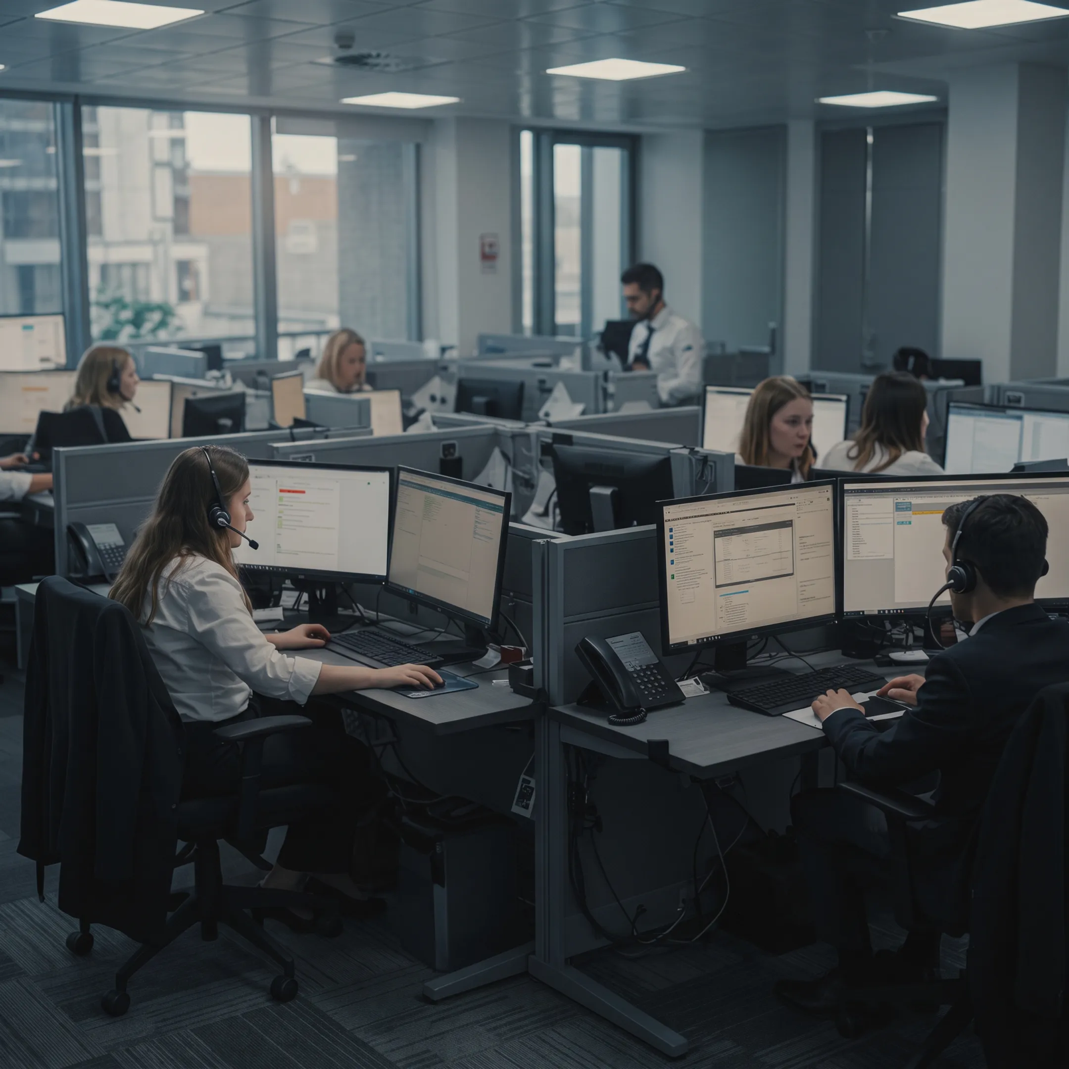 Professional configuring a business virtual phone system