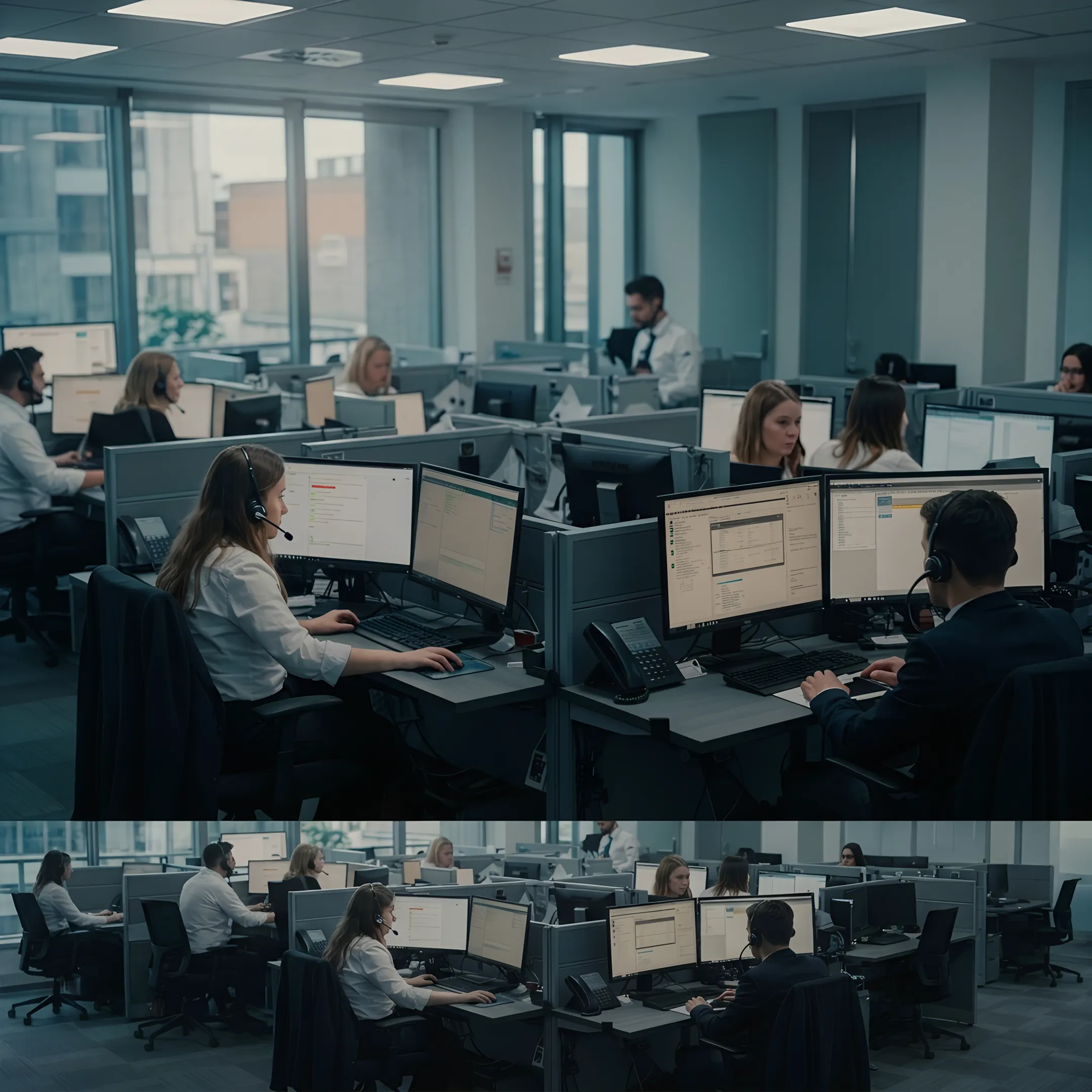 Business professional reviewing intelligently routed customer calls
