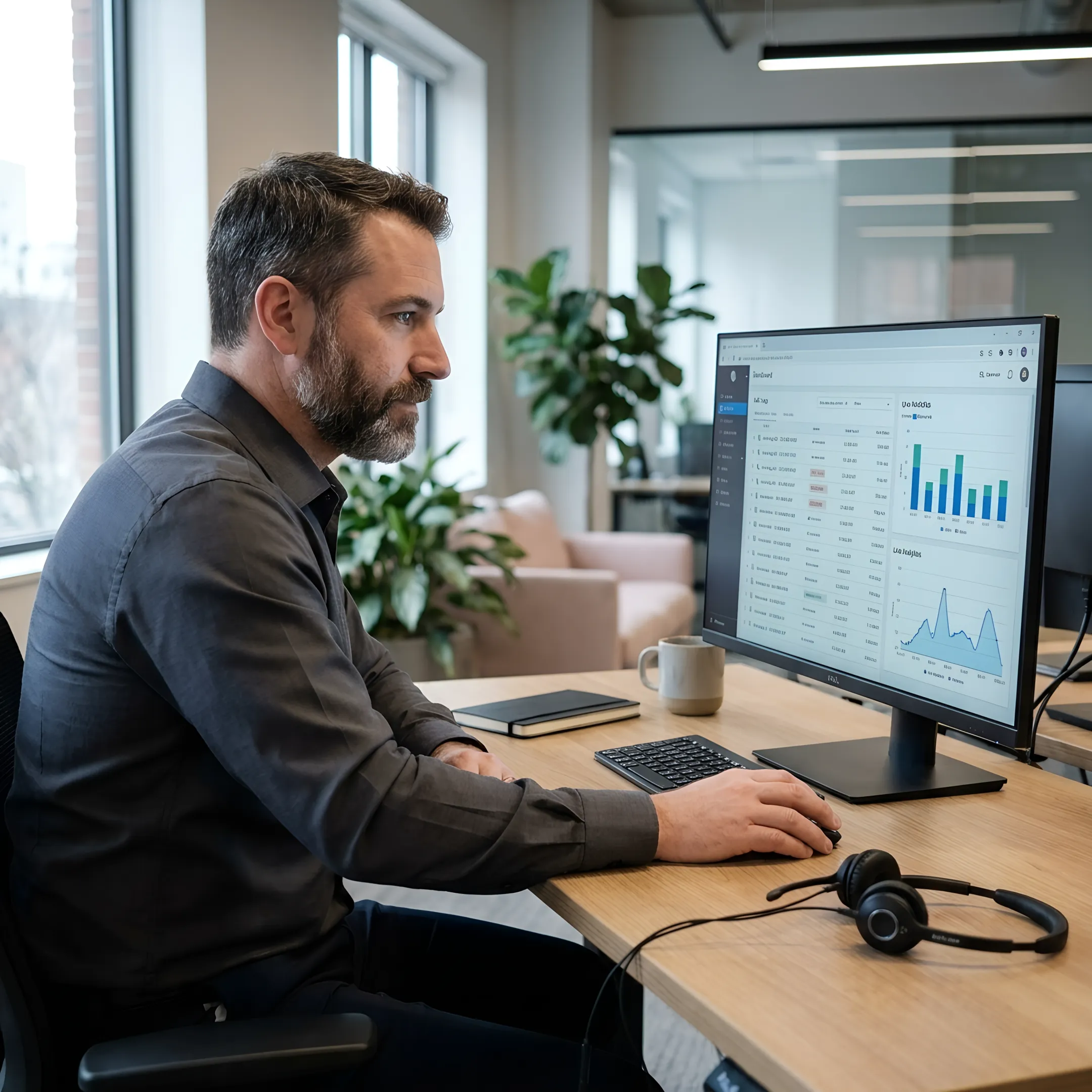 Team member reviewing an AI call routing dashboard