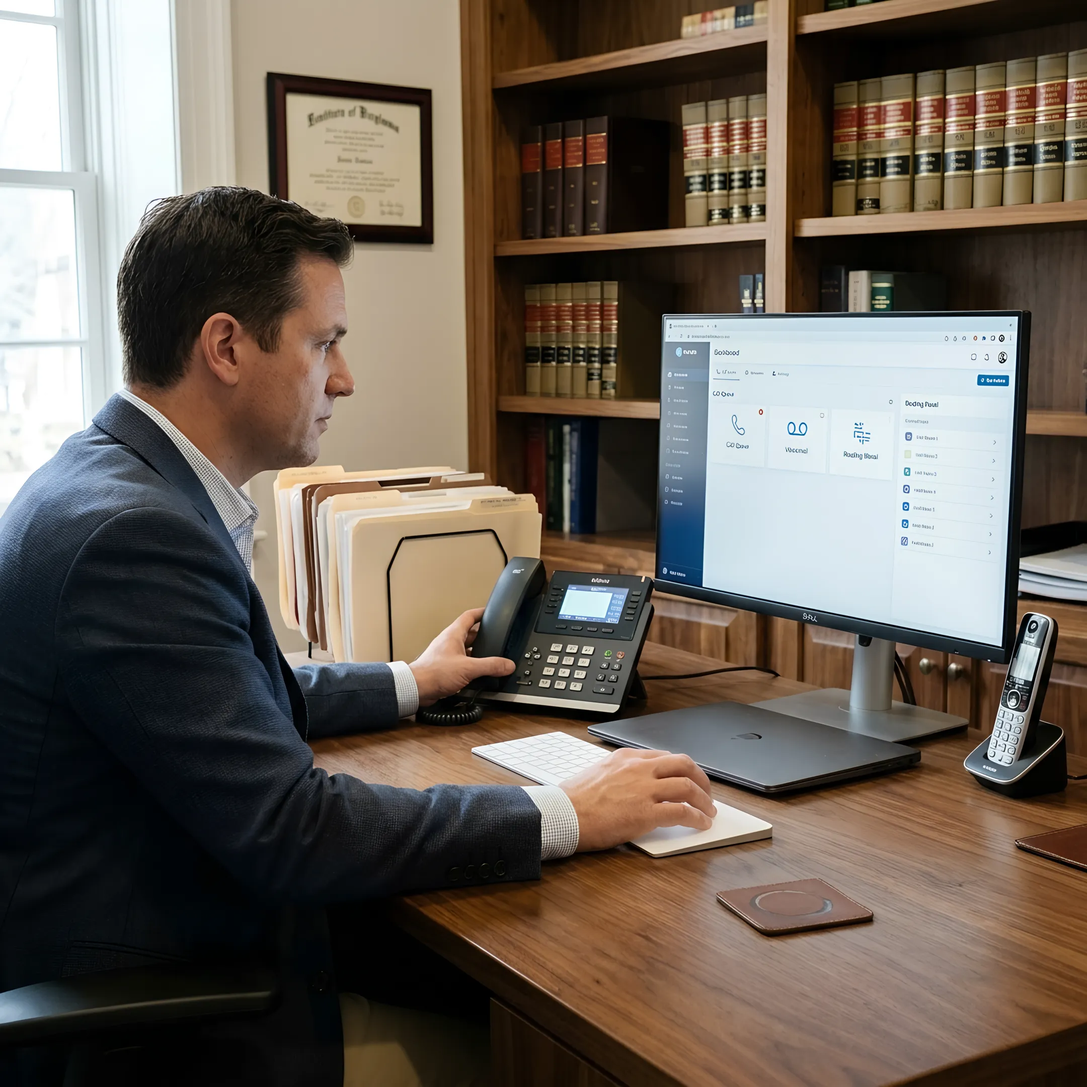 Attorney managing client communications through a business phone platform